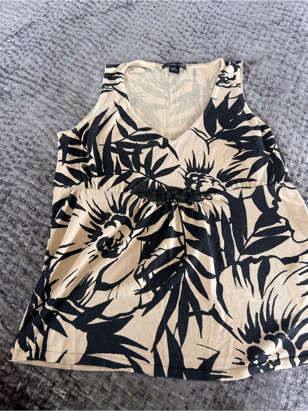 august silk Beige and Black Floral V-Neck top